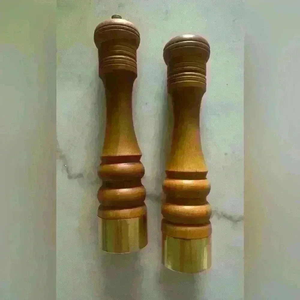 Beautiful vintage Nasco wood and brass salt and pepper shakers made in Japan.